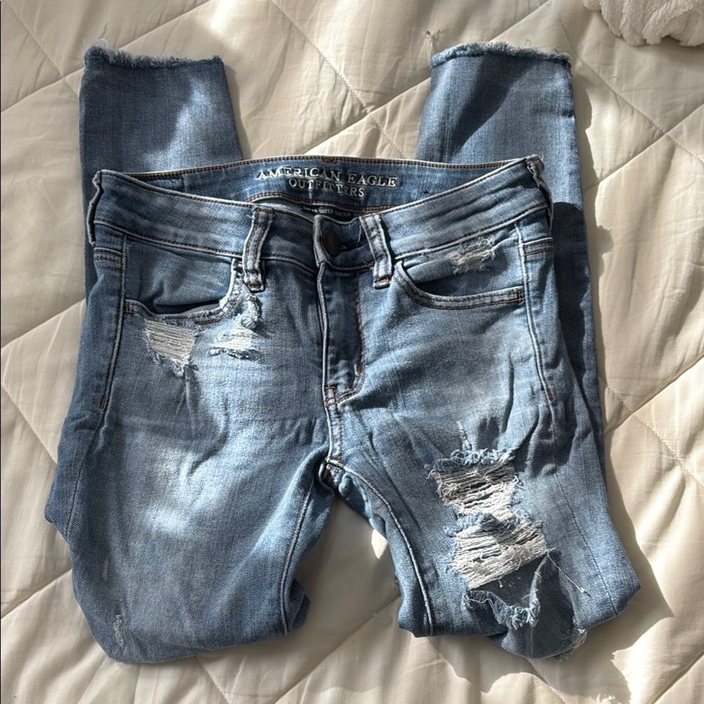 American Eagle Outfitters Blue Skinny Jeans Distressed